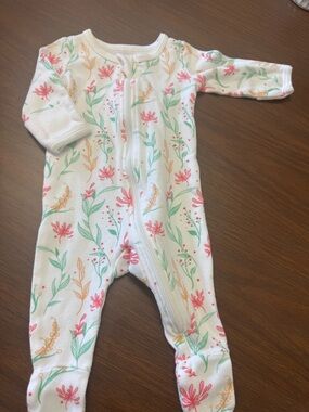 Joe Fresh Floral Zip Front Footed One-Piece - White, Pink & Green